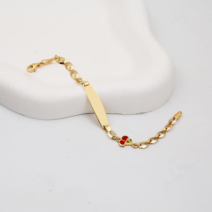 14K Yellow Gold Cherry Children's Enamel ID Bracelet