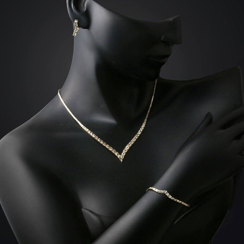 14K Yellow Gold Chevron Flower of Life Wedding Set