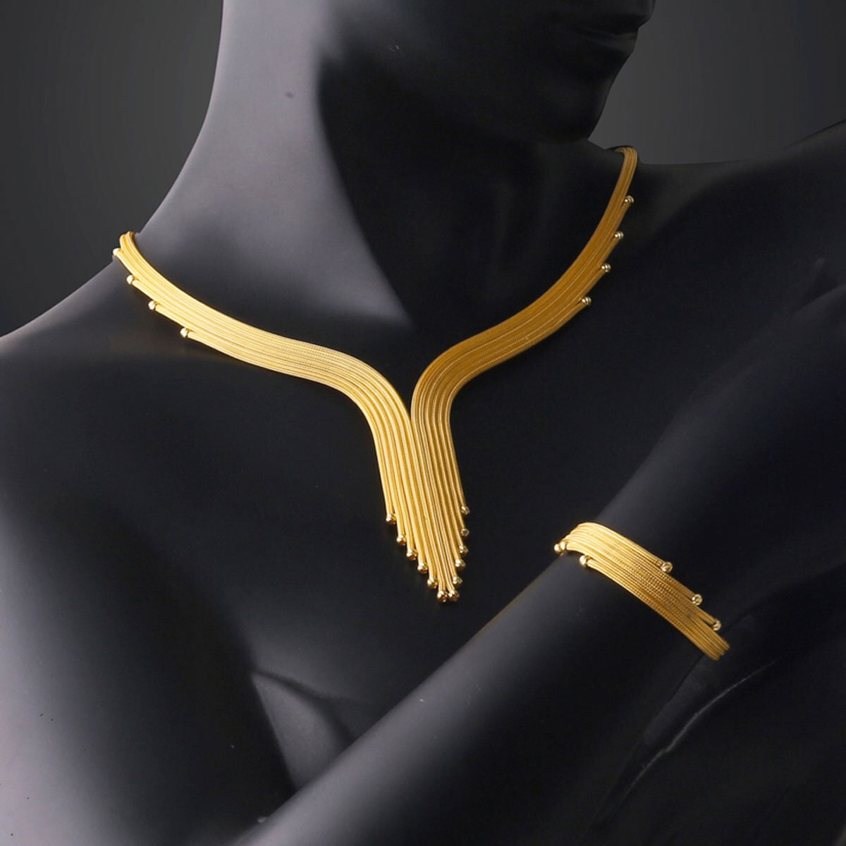14K Yellow Gold Drop Woven Link Double Jewelry Set