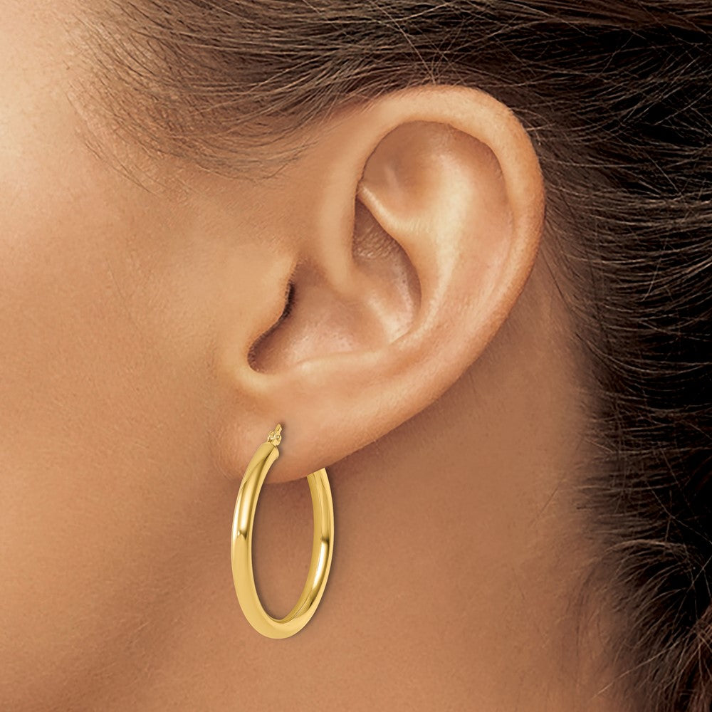 14K Yellow Gold Polished 3mm Hoop Earrings