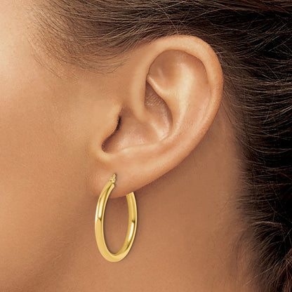 14K Yellow Gold Polished 3mm Hoop Earrings