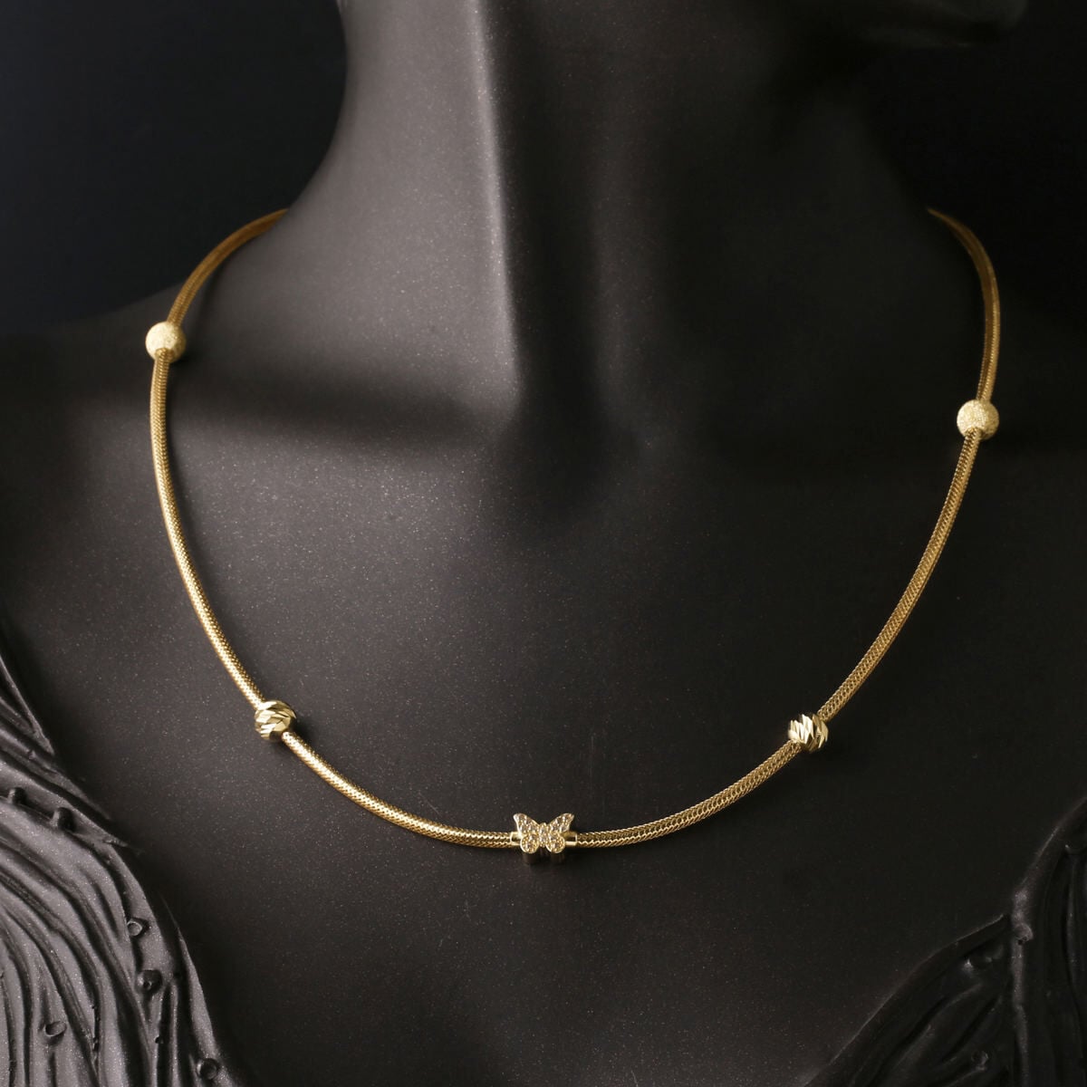 14K Yellow Gold Butterfly Charm Italian Cubic Zirconia Necklace