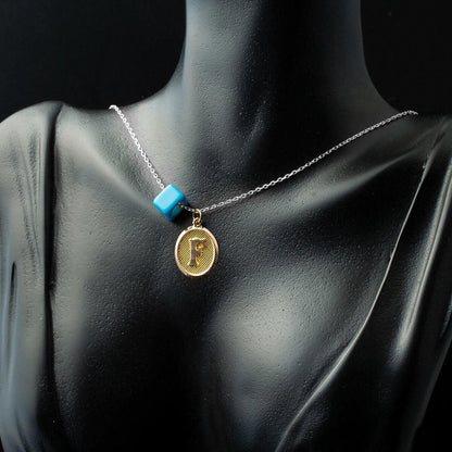 14K Yellow Gold Initial F Oval Pendant