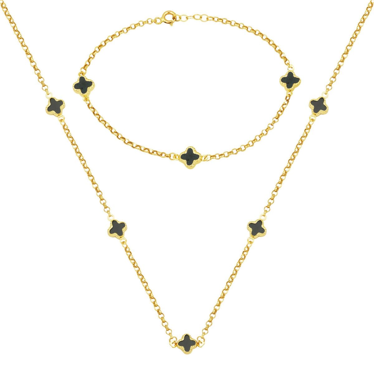 14K Yellow Gold Emerald Green Designer Inspired Onyx Necklace and Bracelet Set
