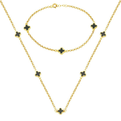 14K Yellow Gold Emerald Green Designer Inspired Onyx Necklace and Bracelet Set