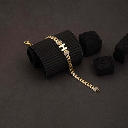 14K Yellow Gold Initial H Curb Cubic Zirconia Bracelet