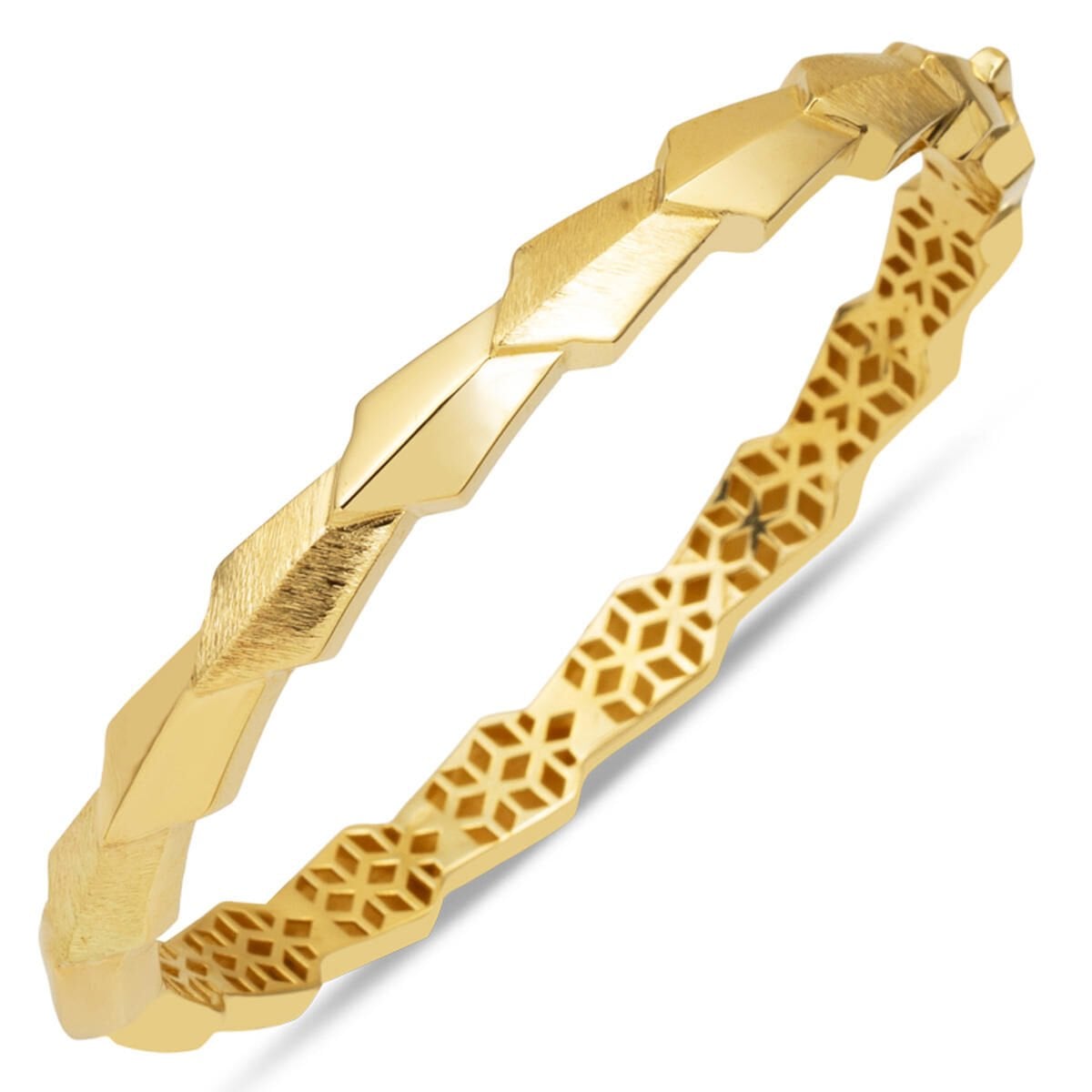 14K Yellow Gold Drop Hinged Cuff Bangle