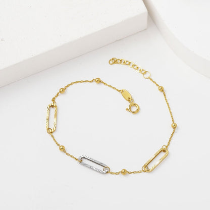 14K Yellow Gold Two-Tone Paperclip Ball Bracelet