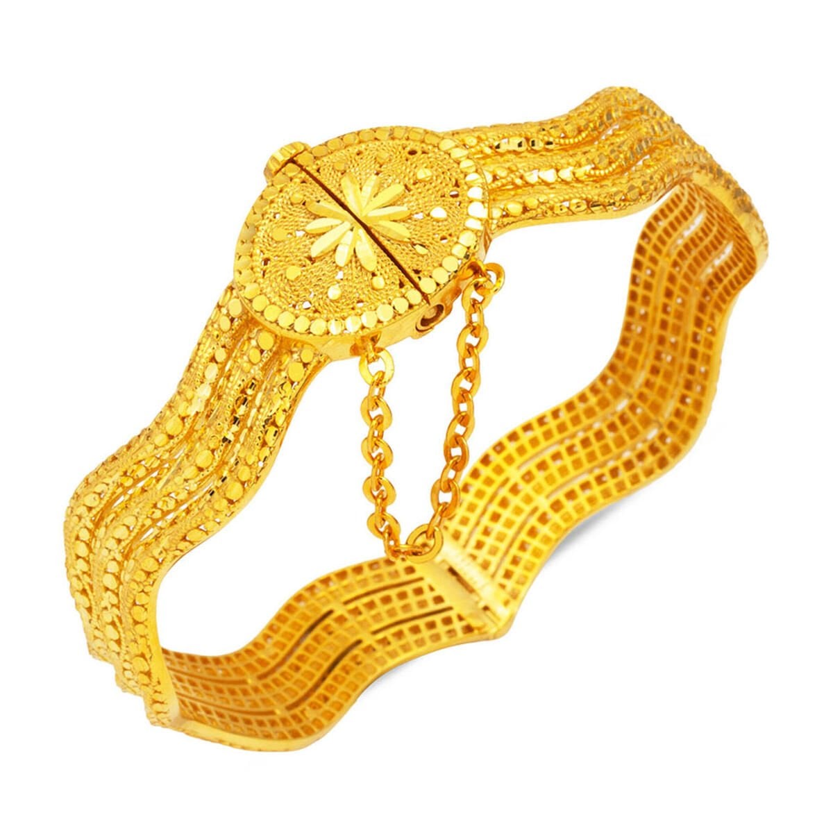 22K Yellow Gold Engraved Erzurum Hinged Cuff Bangle