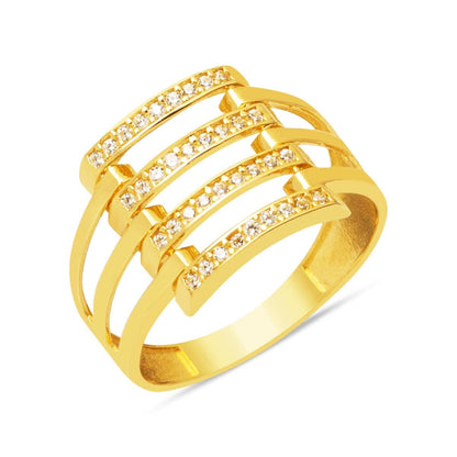 14K Yellow Gold Quad Ribbed Cubic Zirconia Ring