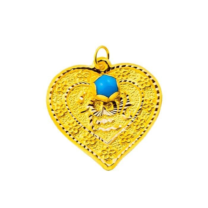 14K Yellow Gold Heart Beaded Mashallah Bead Charm