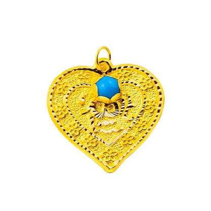 14K Yellow Gold Heart Beaded Mashallah Bead Charm