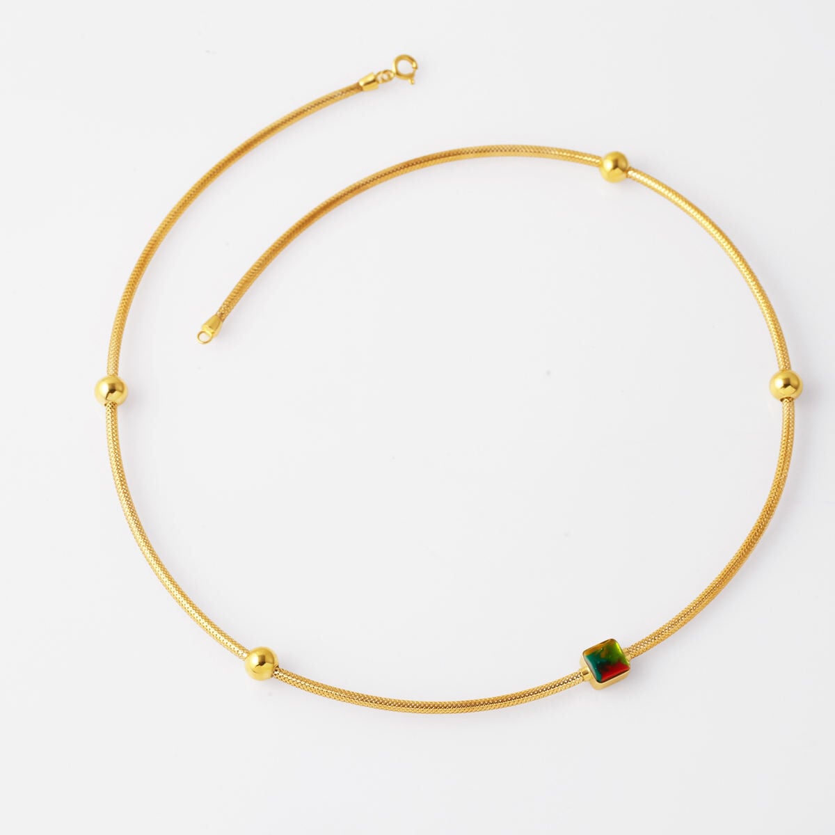 14K Yellow Gold Mix Italian Cylinder Enamel Necklace