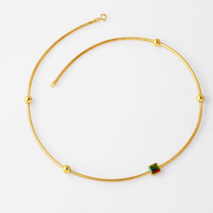 14K Yellow Gold Mix Italian Cylinder Enamel Necklace