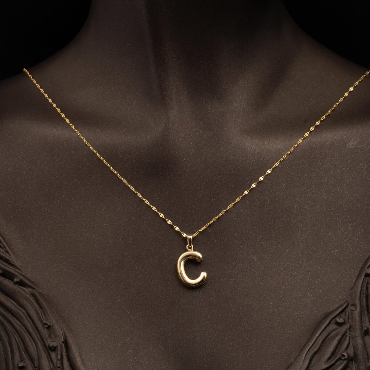 14K Yellow Gold C Balloon Initial Necklace