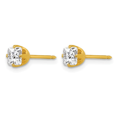 14K Yellow Gold 5mm Sq. Princess CZ Post Earrings