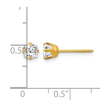 14K Yellow Gold 5mm Sq. Princess CZ Post Earrings