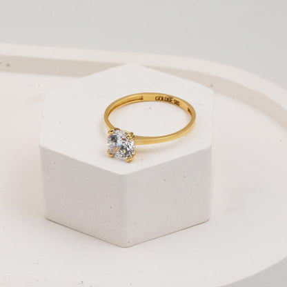 14K Yellow Gold Elegant Solitaire Cubic Zirconia Ring