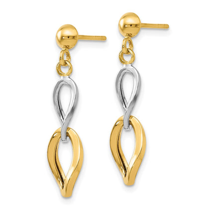14K Two Tone Polished Post Dangle Earrings