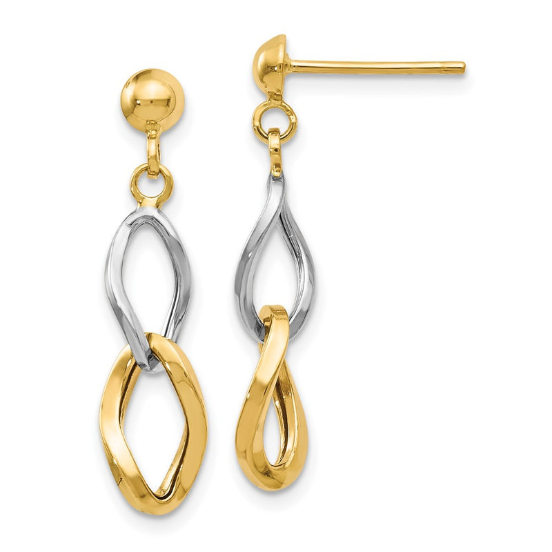 14K Two Tone Polished Post Dangle Earrings