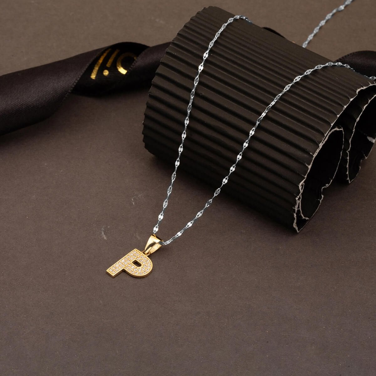 14K Yellow Gold Initial P Cubic Zirconia Pendant