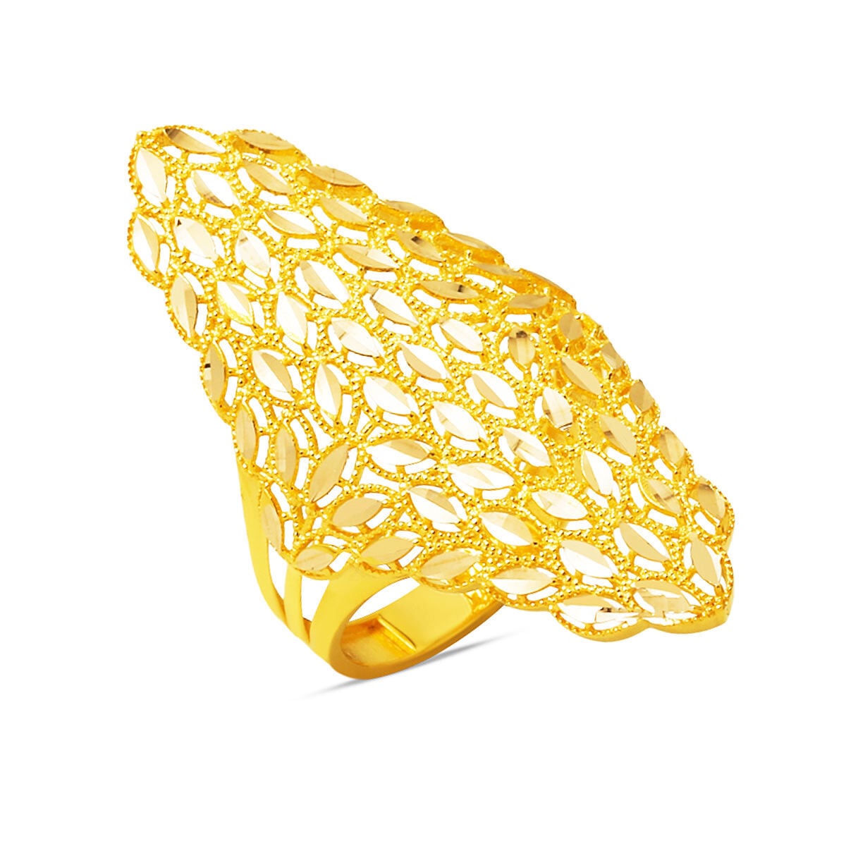 14K Yellow Gold Marquise Hand Engraved Ring