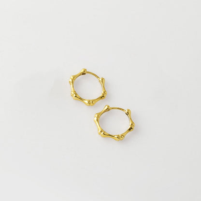 14K Yellow Gold Bone Design Hoop Earrings