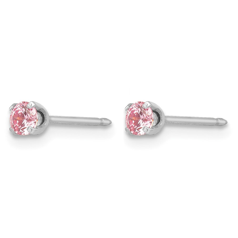 14K White Gold White 3mm Pink CZ Earrings