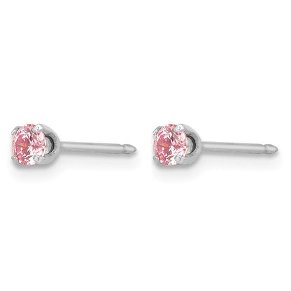 14K White Gold White 3mm Pink CZ Earrings