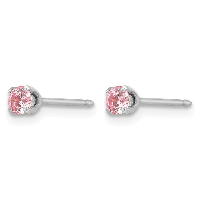 14K White Gold White 3mm Pink CZ Earrings