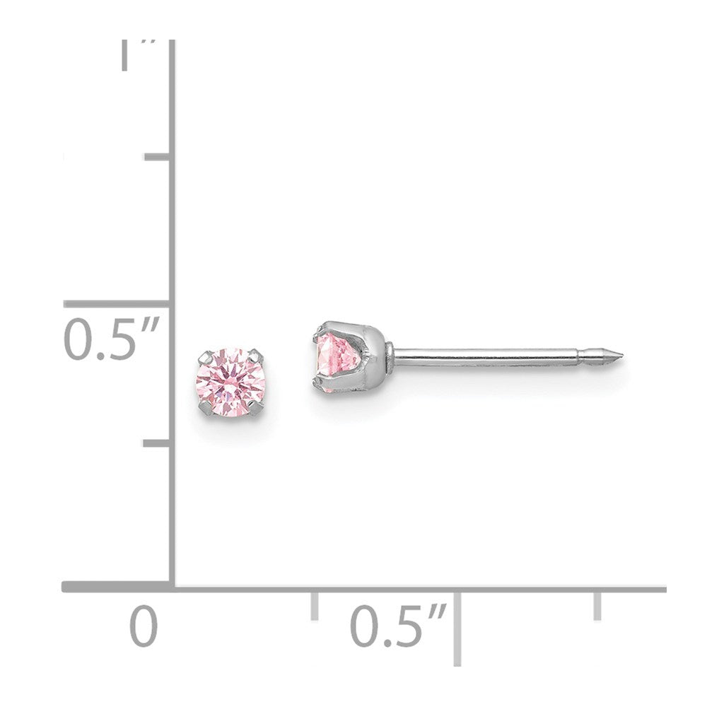 14K White Gold White 3mm Pink CZ Earrings
