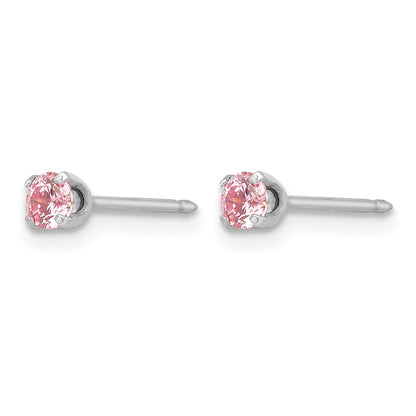 14K White Gold 3mm Pink CZ Stud Short Post Earrings