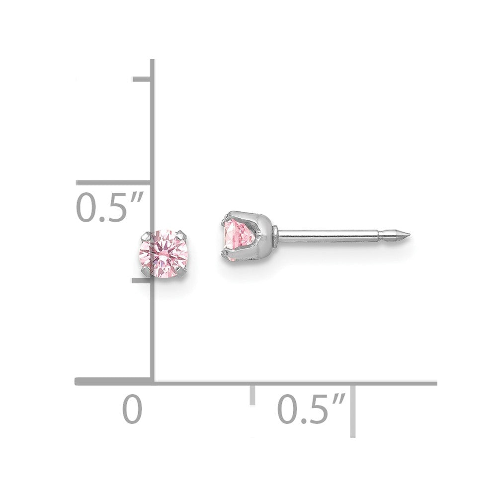 14K White Gold 3mm Pink CZ Stud Short Post Earrings
