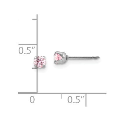 14K White Gold 3mm Pink CZ Stud Short Post Earrings