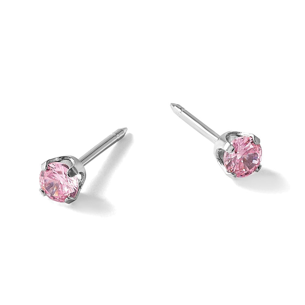 14K White Gold 3mm Pink CZ Stud Short Post Earrings