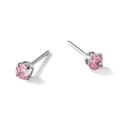 14K White Gold 3mm Pink CZ Stud Short Post Earrings