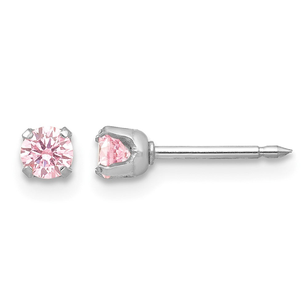 14K White Gold 3mm Pink CZ Stud Short Post Earrings