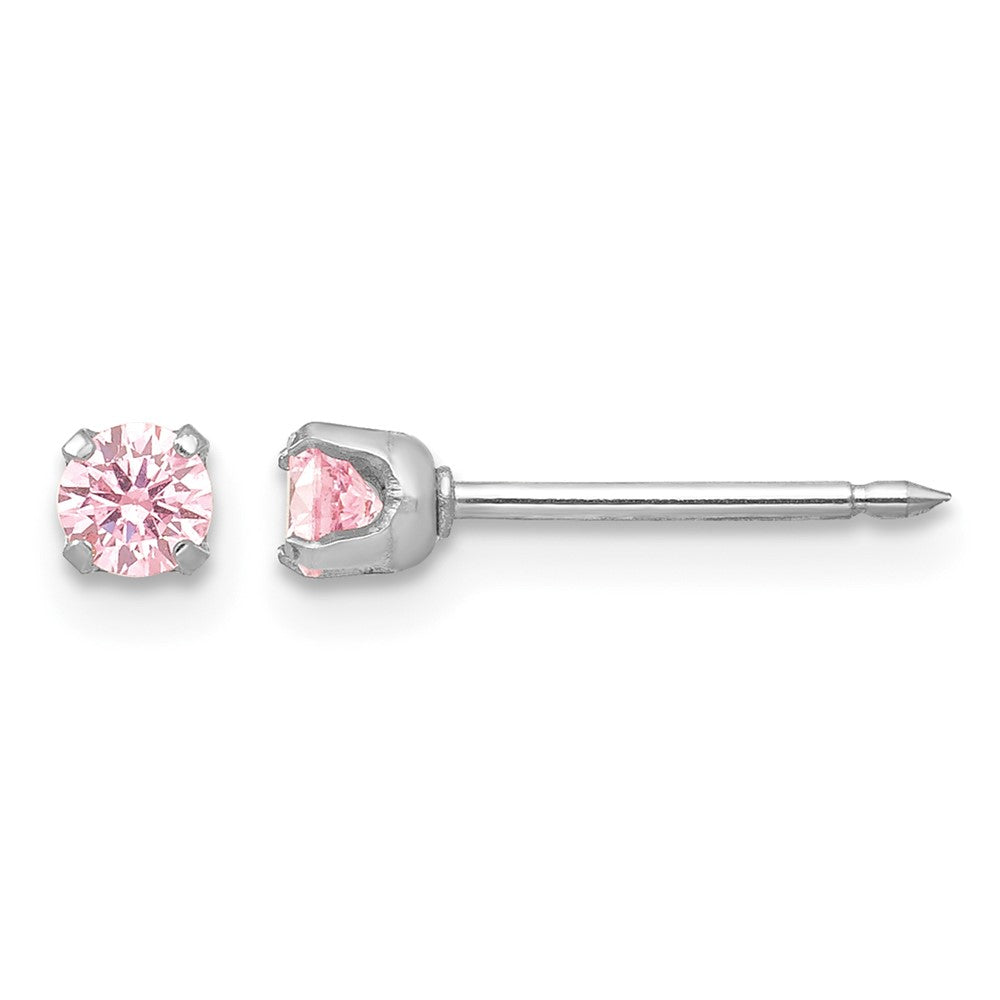 14K White Gold White 3mm Pink CZ Earrings