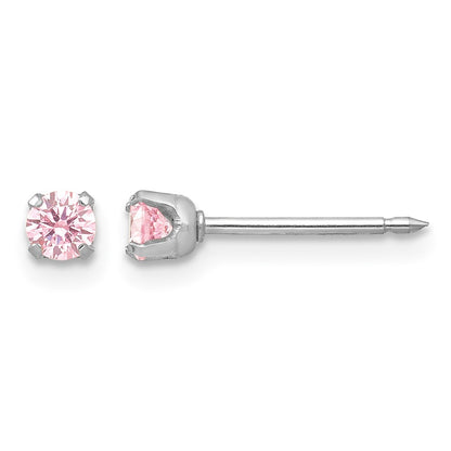 14K White Gold White 3mm Pink CZ Earrings