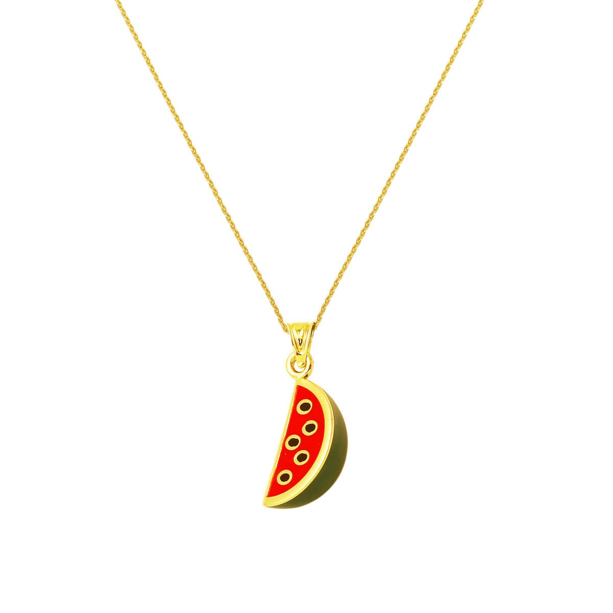 14K Yellow Gold Watermelon Slice Enamel Necklace