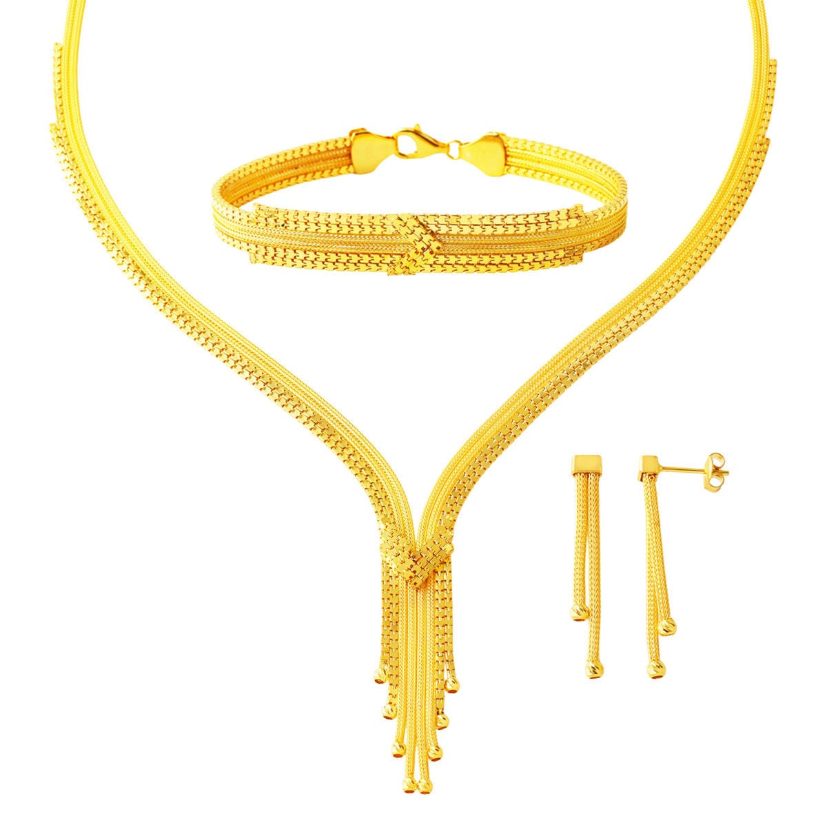 14K Yellow Gold Chevron Braided Jewelry Set