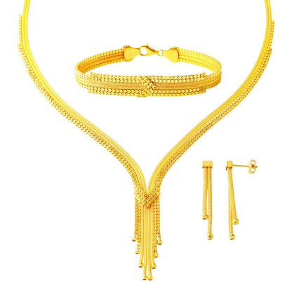 14K Yellow Gold Chevron Braided Jewelry Set