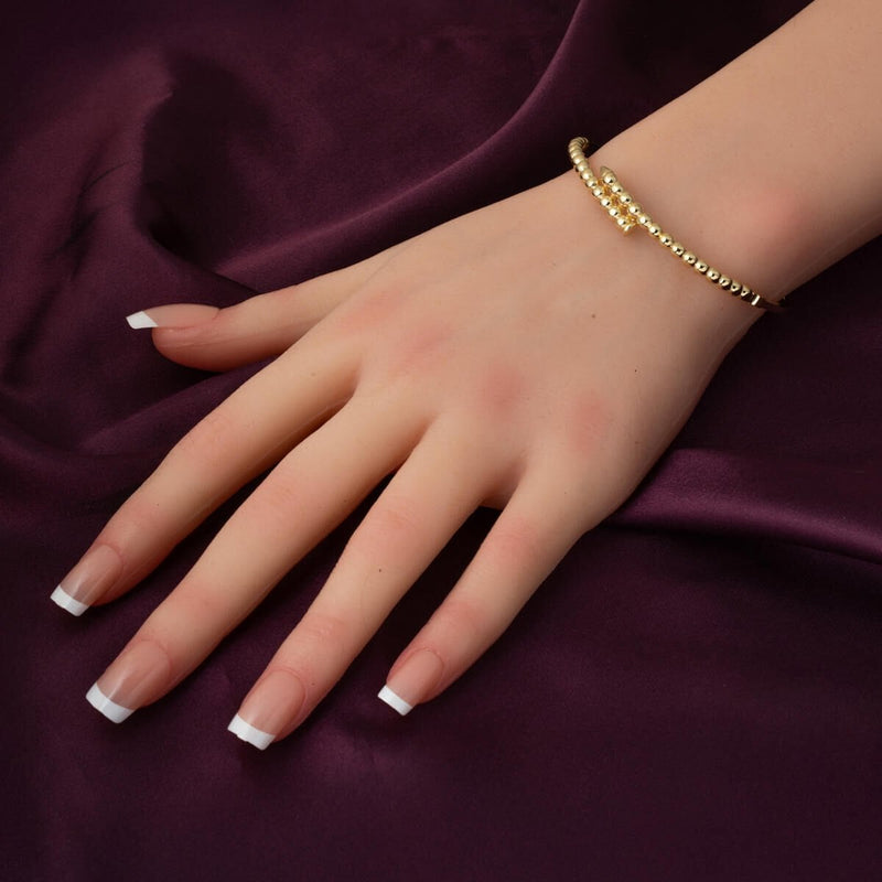 14K Yellow Gold Studded Minimalist Hinged Cuff Bangle