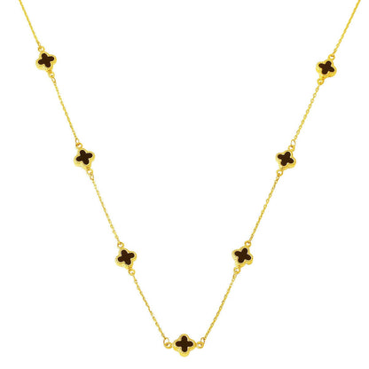 14K Yellow Gold Black Glass Clover Necklace