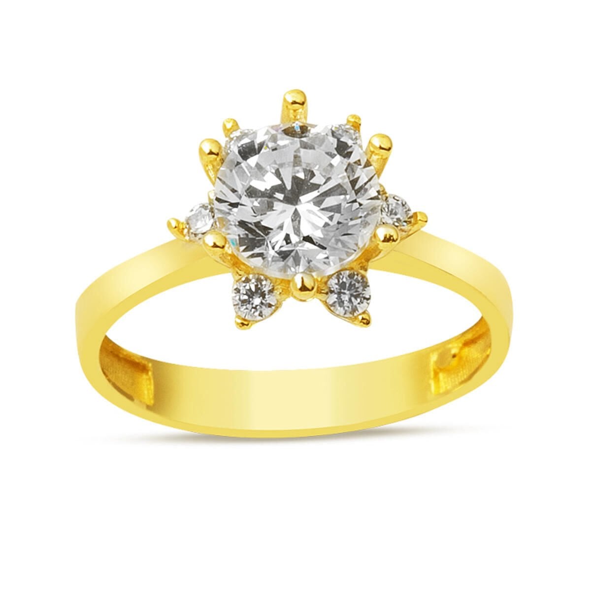 14K Yellow Gold Honeysuckle Solitaire Cubic Zirconia Ring (2.1 g)