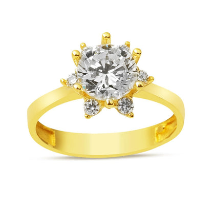 14K Yellow Gold Honeysuckle Solitaire Cubic Zirconia Ring (2.1 g)