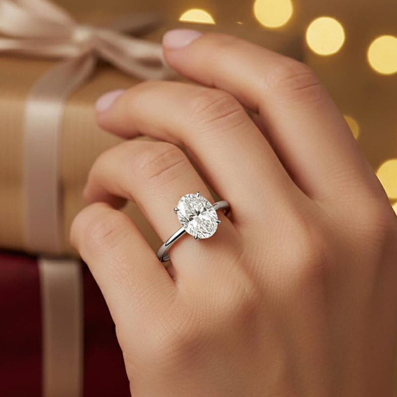 14K White Gold Oval Moissanite Solitaire Ring