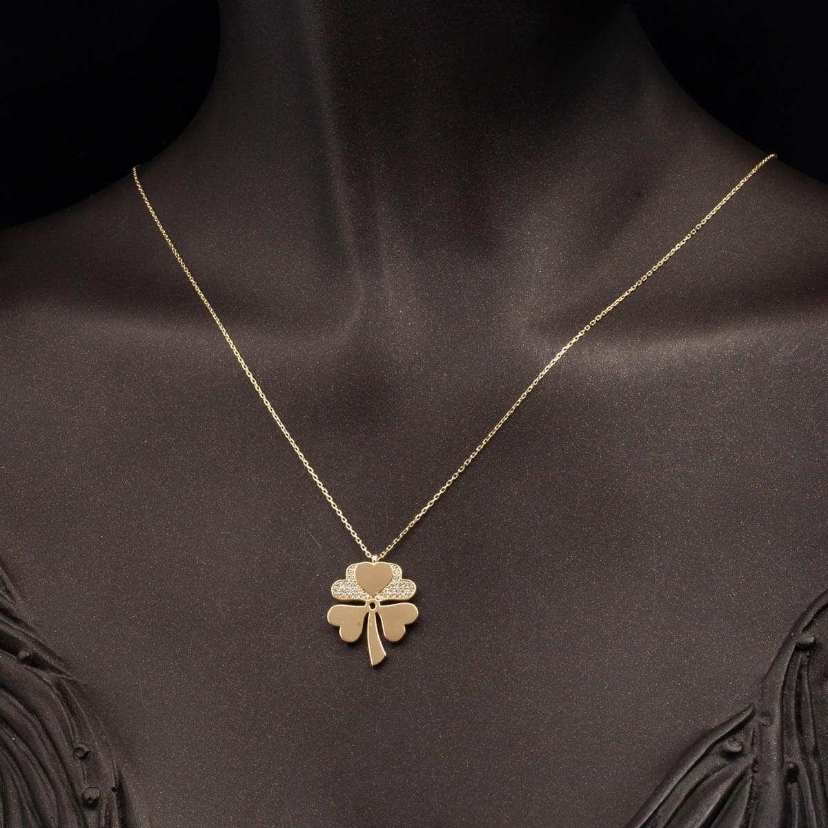 14K Yellow Gold Four Leaf Clover Cubic Zirconia Necklace