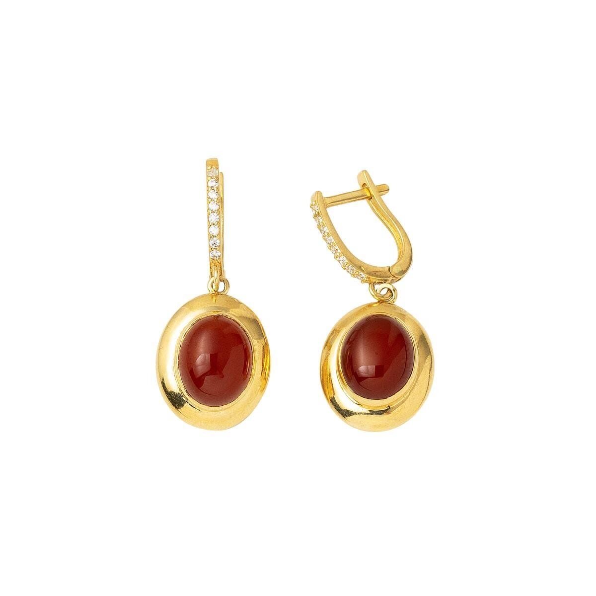 14K Yellow Gold Agate Cubic Zirconia Earrings