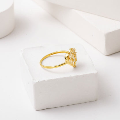 14K Yellow Gold Sparkling Baguette Heart Cubic Zirconia Ring